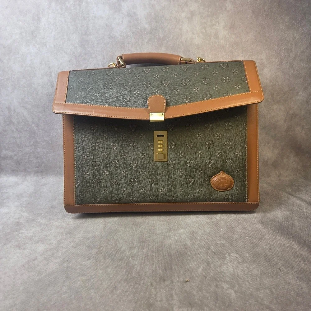 Christian Raguerre Italy Vintage Briefcase Olive Green Tan Leather Amiet Lock